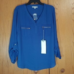 Iris Royal Blue Convertible Sleeve Blouse